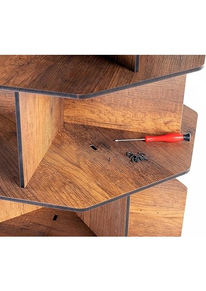 Wood 360° Döner Kitaplık – Modern ve Dekoratif Çok Katmanlı Ahşap Kitap ve Dergi Rafı (Ceviz, 5 Raflı) fırsatları