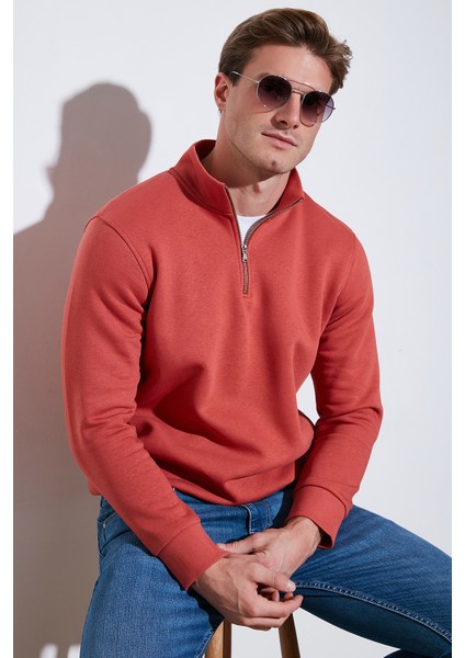 Pamuklu Regular Fit Yarım Fermuarlı Dik Yaka Sweat Erkek Sweat 59052592