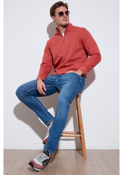 Pamuklu Regular Fit Yarım Fermuarlı Dik Yaka Sweat Erkek Sweat 59052592 fiyatları