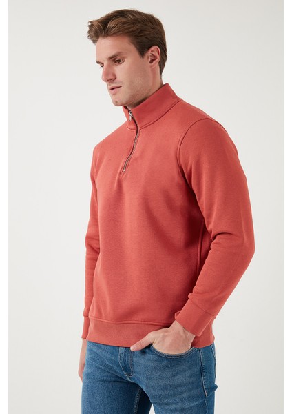 Pamuklu Regular Fit Yarım Fermuarlı Dik Yaka Sweat Erkek Sweat 59052592