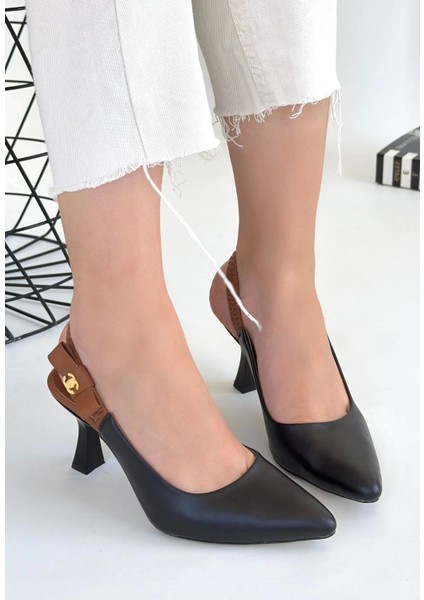 Toran Siyah Cilt Topuklu Ayakkabı