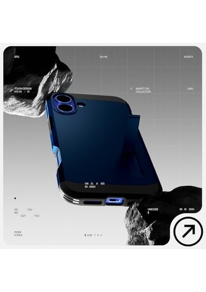 16 Plus ile Uyumlu Ekstra Dayanıklı Magsafe Kılıf Tough Armor Ai Hava Kanalı Teknolojisi Askeri Sınıf Koruma Magfit Kickstand'lı Navy Blue Çift Katman Kapak - ACS08086 modelleri
