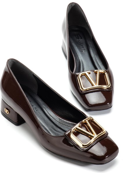 Suins Premium Pauly Model Kadın Orta Topuklu Siyah Kahve Bordo Ayakkabı