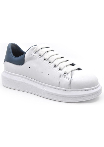 Hakiki Deri Erkek Sneaker Ayakkabı Beyaz Mavi 9838