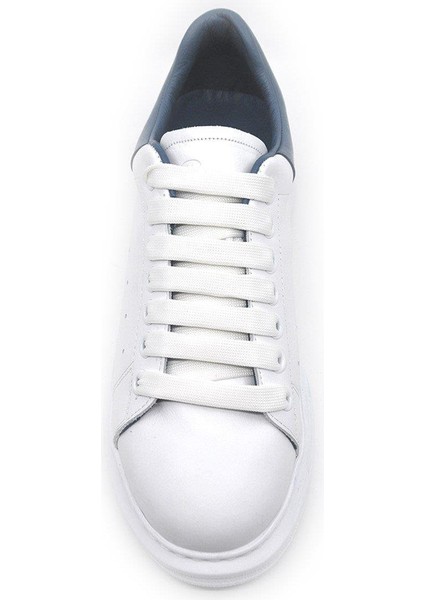 Hakiki Deri Erkek Sneaker Ayakkabı Beyaz Mavi 9838