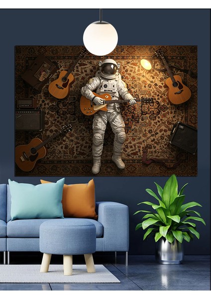Gitarist Astronot Uzay Giysili Dekoratif Kanvas - Mdf Ahşap Tablo modelleri