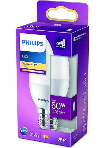 LED 60W B38 E14 Mum Tipi Sarı Işık Dim Edilmez Ampul Tekli Paket