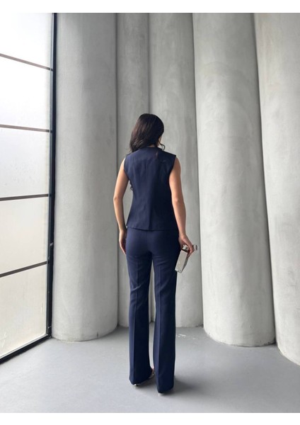 Kadın Gold Kurabiye Düğmeli Yelek Pantolon Takım Elbise indirimleri