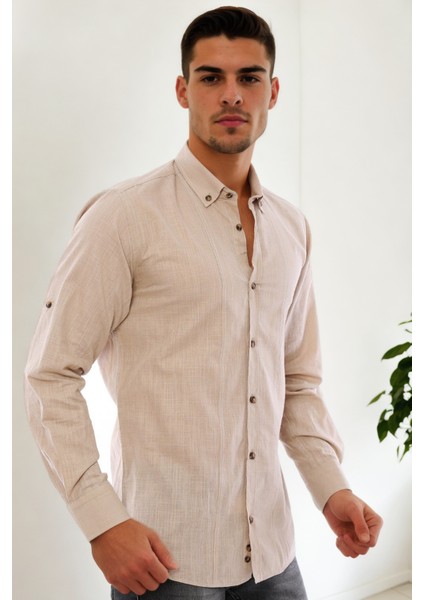 G921 Dewberry Erkek Gömlek-Bej