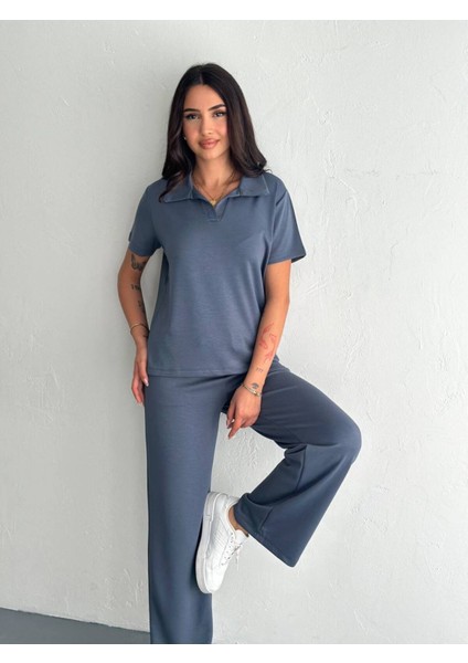 Kadın Modal Kumaş Kısa Kollu Polo Yaka T-Shirt Eşofman Takımı fiyatları