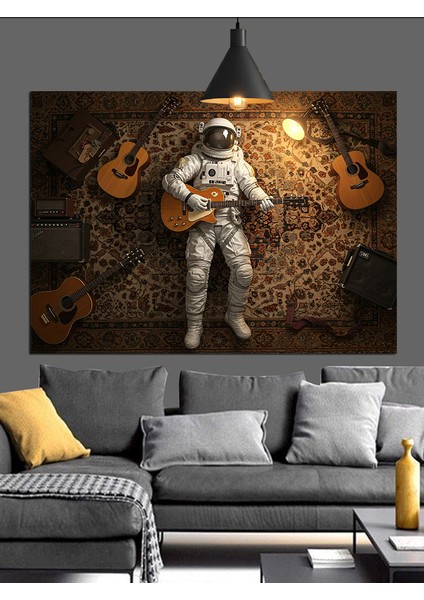 Gitarist Astronot Uzay Giysili Dekoratif Kanvas - Mdf Ahşap Tablo indirimleri