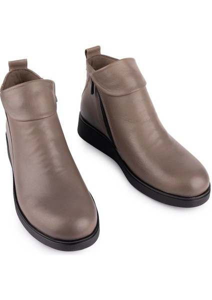 Hakiki Deri Ortopedik Taban Fermuarlı Modern Bot Vizon 2401