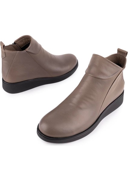 Hakiki Deri Ortopedik Taban Fermuarlı Modern Bot Vizon 2401 fiyatları