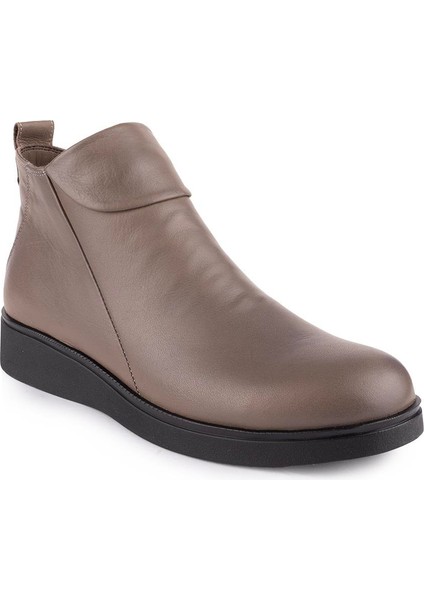 Hakiki Deri Ortopedik Taban Fermuarlı Modern Bot Vizon 2401 modelleri