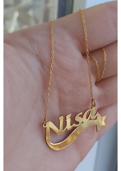 925 Ayar Gümüş 24 Ayar Altın Kaplama Isimli Yıldız Figürlü Kolye