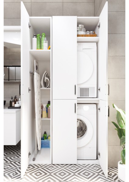 Ases Mobilya ESL0215 Çamaşır Makinesi ve Kurutma Makinesi Extra Boy Banyo Dolabı Beyaz modelleri