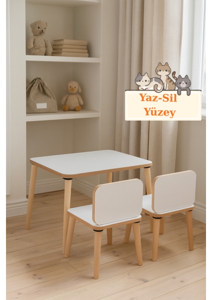 Çocuk Aktivite Masası, Etkinlik Masası, Çocuk Düz Çalışma Masası- Sandalye Takımı Yaz- Sil Yüzey