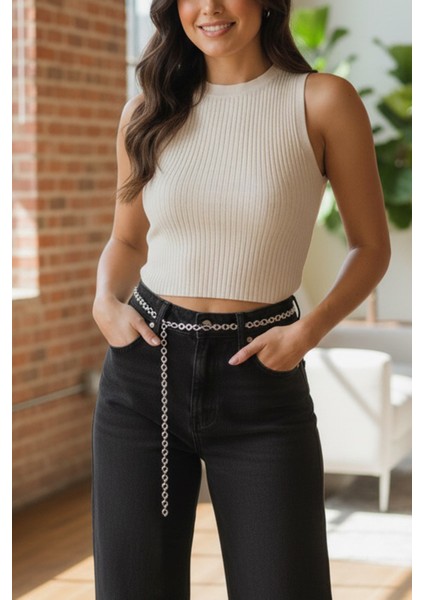 Pınkmark Kadın Gümüş Yuvarlak Desenli Ayarlanabilir Zincir Kemer PMKM25761 fırsatları