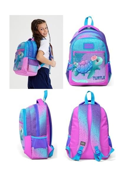 Kız Çocuk Ilkokul ve Ortaokul Sırt Çantası - Mavi Pembe Kaplumbağa fiyatları