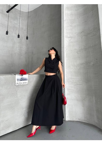 Kadın Alt Üst Takım Düğme Detaylı Premium Yelek Etek Ikili Takım Elbise fiyatları