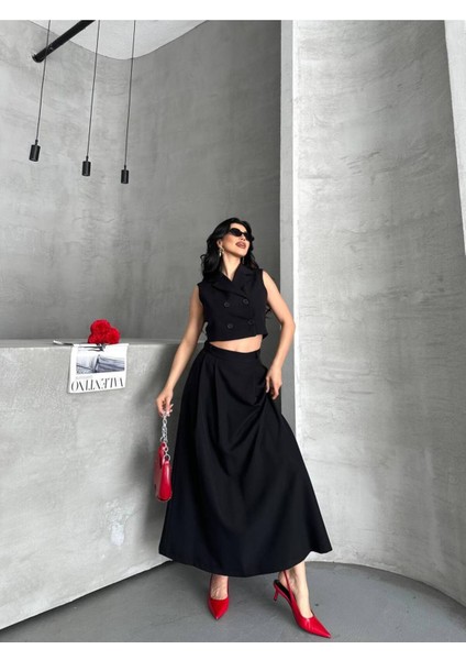 Kadın Alt Üst Takım Düğme Detaylı Premium Yelek Etek Ikili Takım Elbise modelleri