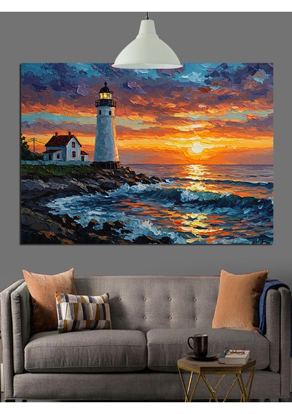 Deniz Feneri Gün Batımı Manzarası Dekoratif Kanvas - Mdf Ahşap Tablo fiyatları