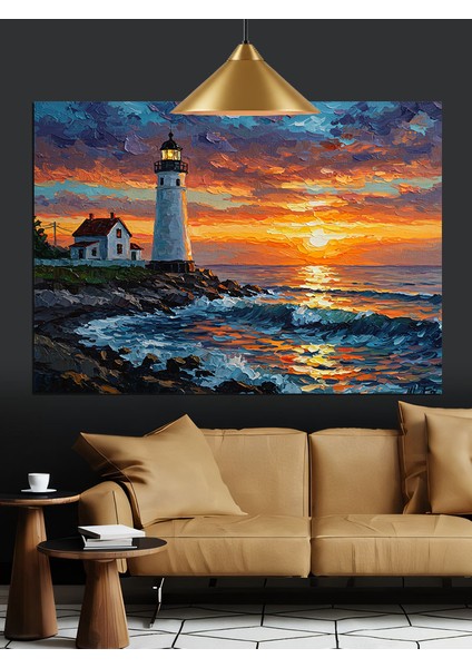 Deniz Feneri Gün Batımı Manzarası Dekoratif Kanvas - Mdf Ahşap Tablo indirimleri