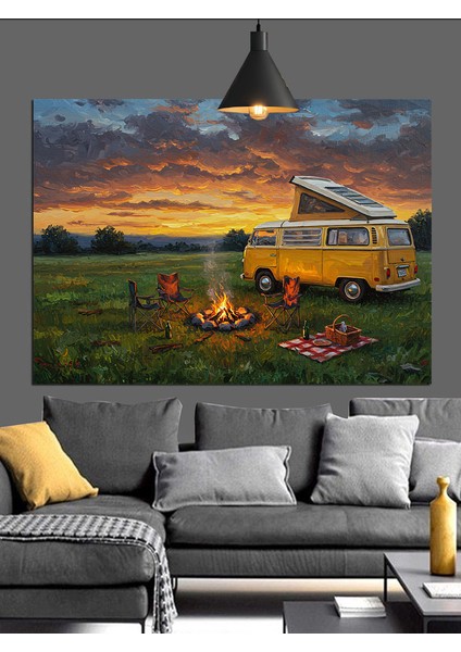 Kamp Alanı Karavan Manzarası Dekoratif Kanvas - Mdf Ahşap Tablo modelleri