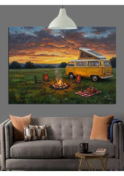 Kamp Alanı Karavan Manzarası Dekoratif Kanvas - Mdf Ahşap Tablo fırsatları