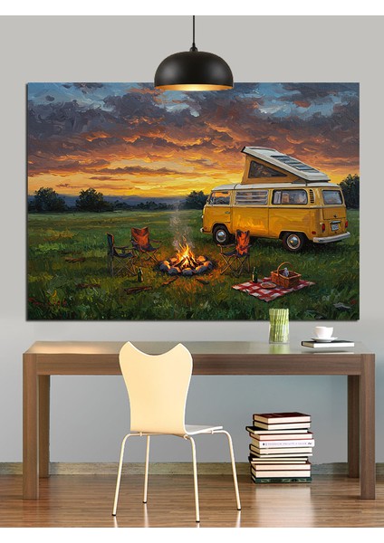 Kamp Alanı Karavan Manzarası Dekoratif Kanvas - Mdf Ahşap Tablo indirimleri