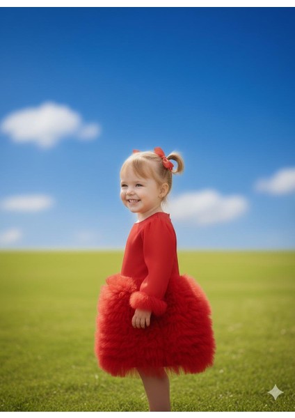 Kız Çocuk Elbise Party Balo Düğün Elbisesi Fır Fır Etek ve Kol Detaylı 1- 5 Yaş fiyatları