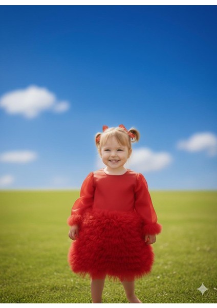 Kız Çocuk Elbise Party Balo Düğün Elbisesi Fır Fır Etek ve Kol Detaylı 1- 5 Yaş modelleri