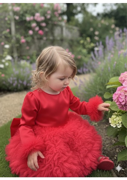 Kız Çocuk Elbise Party Balo Düğün Elbisesi Fır Fır Etek ve Kol Detaylı 1- 5 Yaş fırsatları