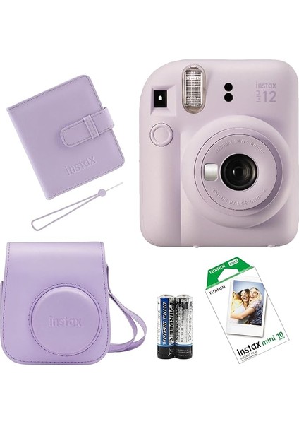 Fujifilm Mini 12 Fotoğraf Makinesi+Çanta+Askı+Pil +10'lu Film+Albüm (Lila)