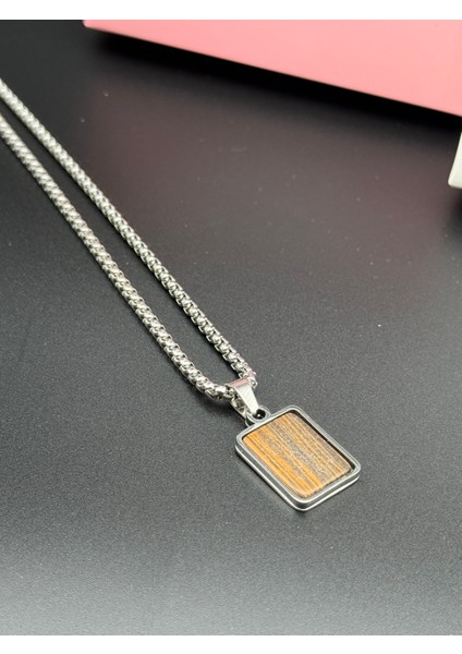Gümüş Erkek Vintage Kolye , Ahşap Dokulu Plaka Kolye , Paslanmaz Çelik Box Zincir , Erkek Arkadaş fiyatları