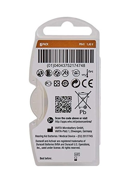 Easytab Da 312 - Pil Tipi 312 Olan Tüm Işitme Cihazları Için, 10 x 6 Adet fiyatları