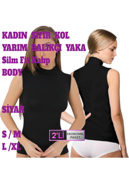 Kadın Dikişsiz Sıfır Kol Boğazlı Balıkçı Yaka T-Shirt Body Atlet 2 Adet Siyah Beyaz Renkli modelleri