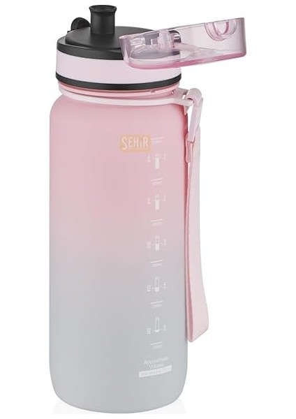 650ML Çift Renkli Sızdırmaz Bpa Içermez Kilitlenebilir Kapaklı Motivasyonel Tritan Su Matarası (Pembe-Gri) fiyatları