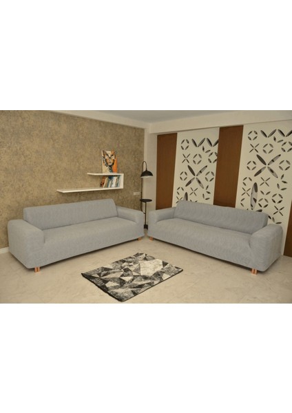 Koltuk Örtüsü 3+3+1+1 Giydirmeli Jakar Likralı Gri