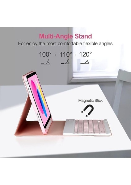 Moveteck Ipad Air 11 Inç 2024 6.nesil Uyumlu Klavyeli Tablet Kılıf Bluetooth Kalem Bölmeli Standlı, Pembe, Tek Ebat, Keyboard-Air6-Pembe modelleri