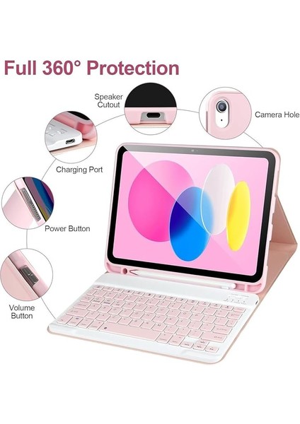 Moveteck Ipad Air 11 Inç 2024 6.nesil Uyumlu Klavyeli Tablet Kılıf Bluetooth Kalem Bölmeli Standlı, Pembe, Tek Ebat, Keyboard-Air6-Pembe fırsatları