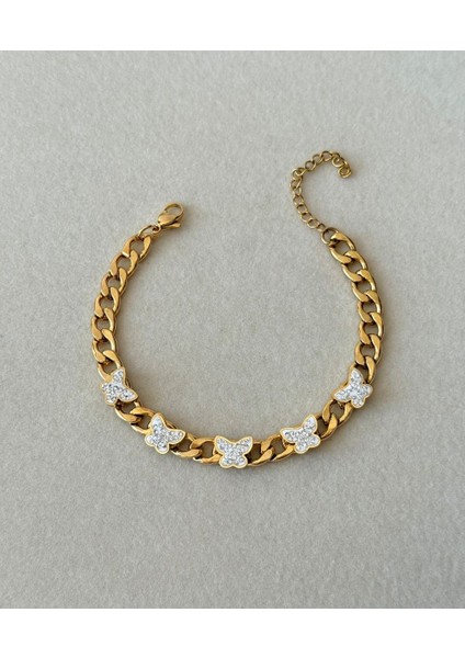 Çelik Gold Beşli Kelebek Bileklik Hediyelik
