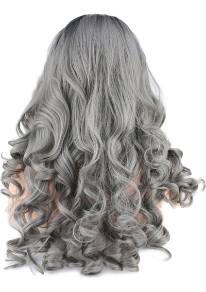 Dalgalı Perçemsiz Uzun Fiber Sentetik Peruk - Siyah / Gri Ombreli indirimleri