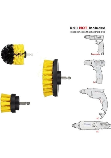 Fırça Matkap Ucu 3lü Banyo Küvet Duşakabin Araba Tekerliği Koltuk Yıkama Temizleme Fırçası Seti, Renkli, Küçük indirimleri