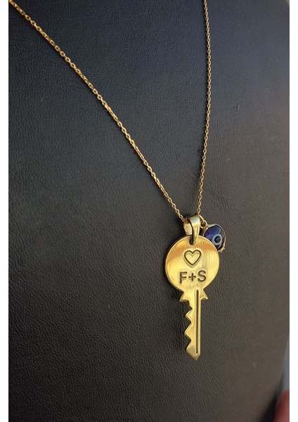 925 Ayar Gümüş 24 Ayar Altın Kaplama Nazar Boncuklu Anahtar Kolye