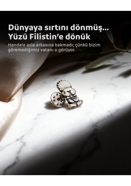 10'lu Filistin Hanzala Simgisi Gri Renki Rozeti A300002-10