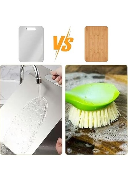 2'li Paslanmaz Çelik Kesme Tahtası Seti Levhası Panosu Kaydırmaz Slikon Ayaklı 24X34CM ve 15X25CM 2mm Gıda Temasına Uygun Antibakteriyel 304 Çelik Cam Kesme Tahtası modelleri