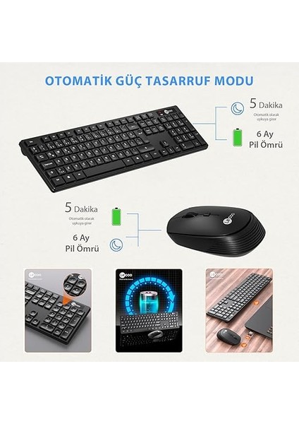 KM2001 Kablosuz Kompakt Win/mac Uyumlu Sıvı Dökülmesine Dayanıklı Sağ ve Sol Elle Kullanıma Uygun Qwerty Türkçe Dizilim Tam Boyutlu 1200DPI Optik Fare Türkçe Q Klavye Mouse Seti Siyah fiyatları