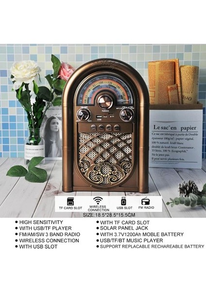 Retro Radyo Taşınabilir Bluetooth Speaker ve Hoparlör Ahşap Kaplama Klasik Antika Tarzı Iç ve Dış Mekan Multiband USB Girişli Dekoratif Klasik Radyo R-1950-BTL (Koyu Kahverengi R-1950-BTL) fiyatları