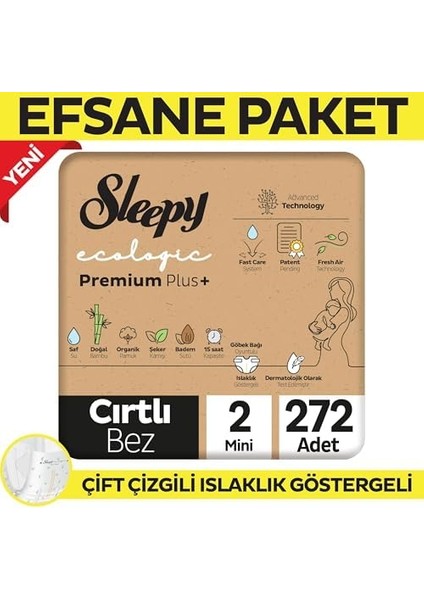 Sleepy Ecologic Premium Plus Efsane Paket Bebek Bezi 2 Numara Mini 272 Adet fiyatları